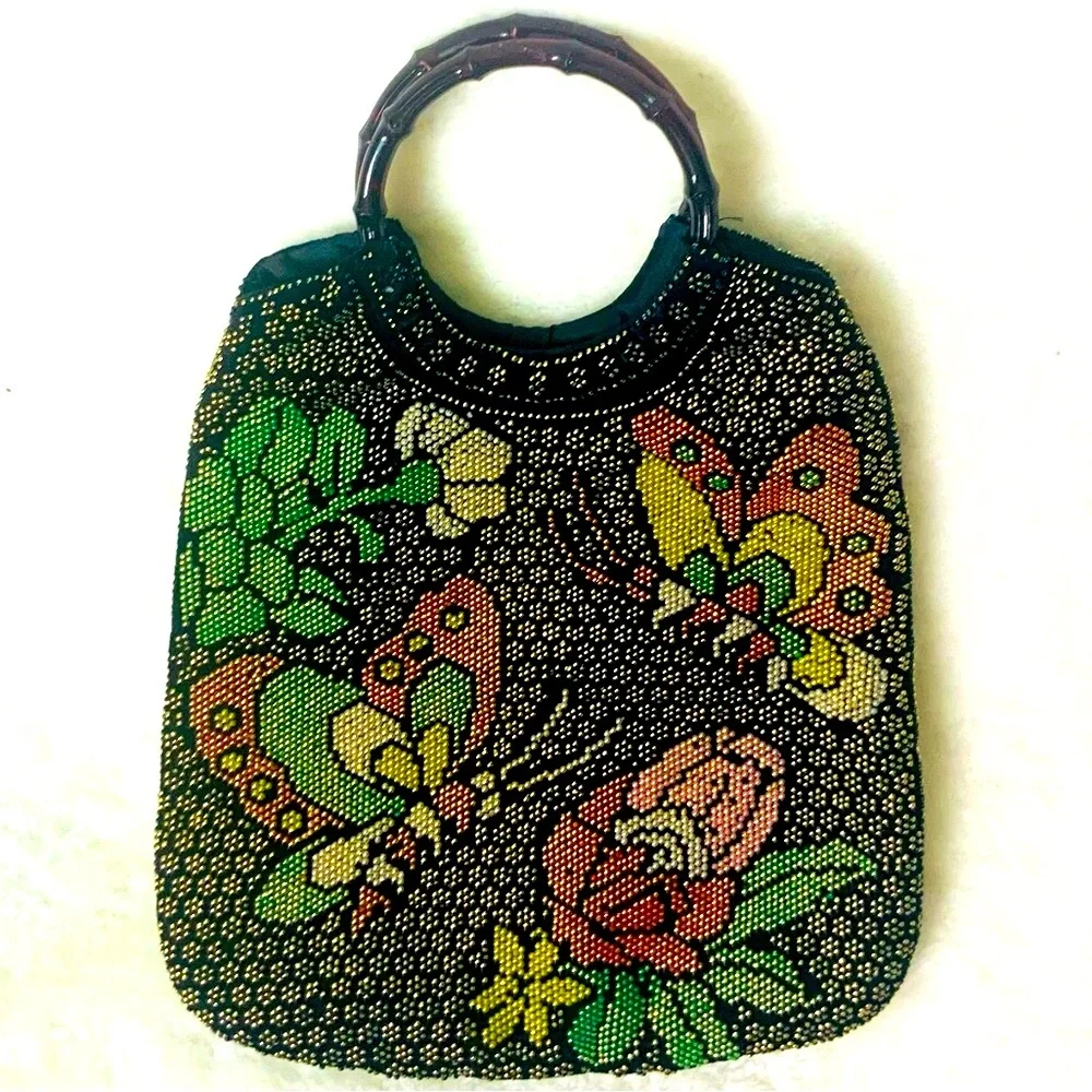 VINTAGE Texturized Floral Hobo Handbag